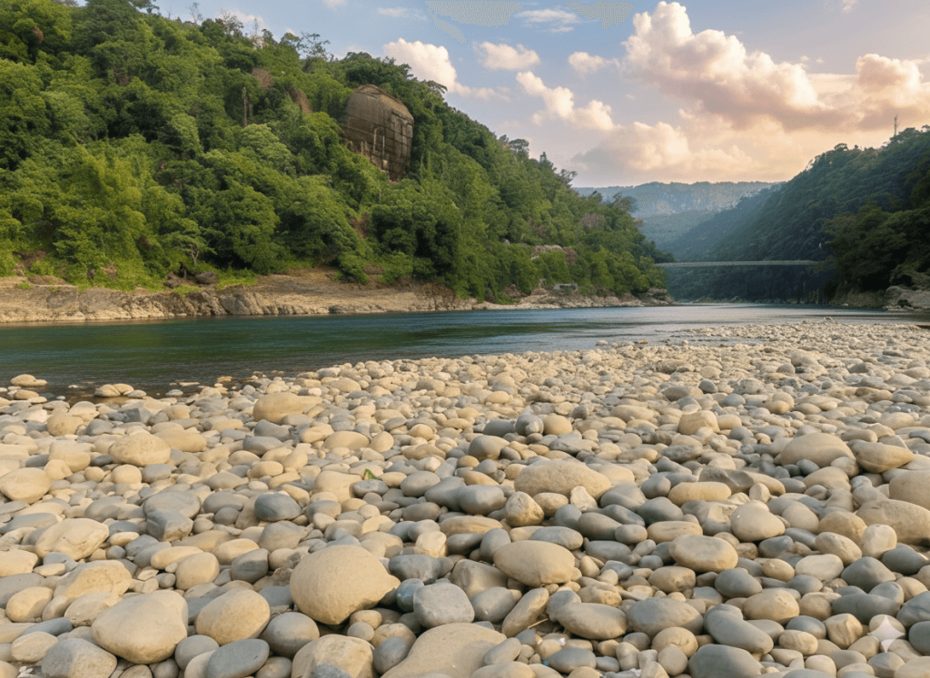 Utma Chora, one of Sylhet's Hidden Gems, showing clear turquoise river water flowing over white riverbed stones in a remote, pristine natural area.